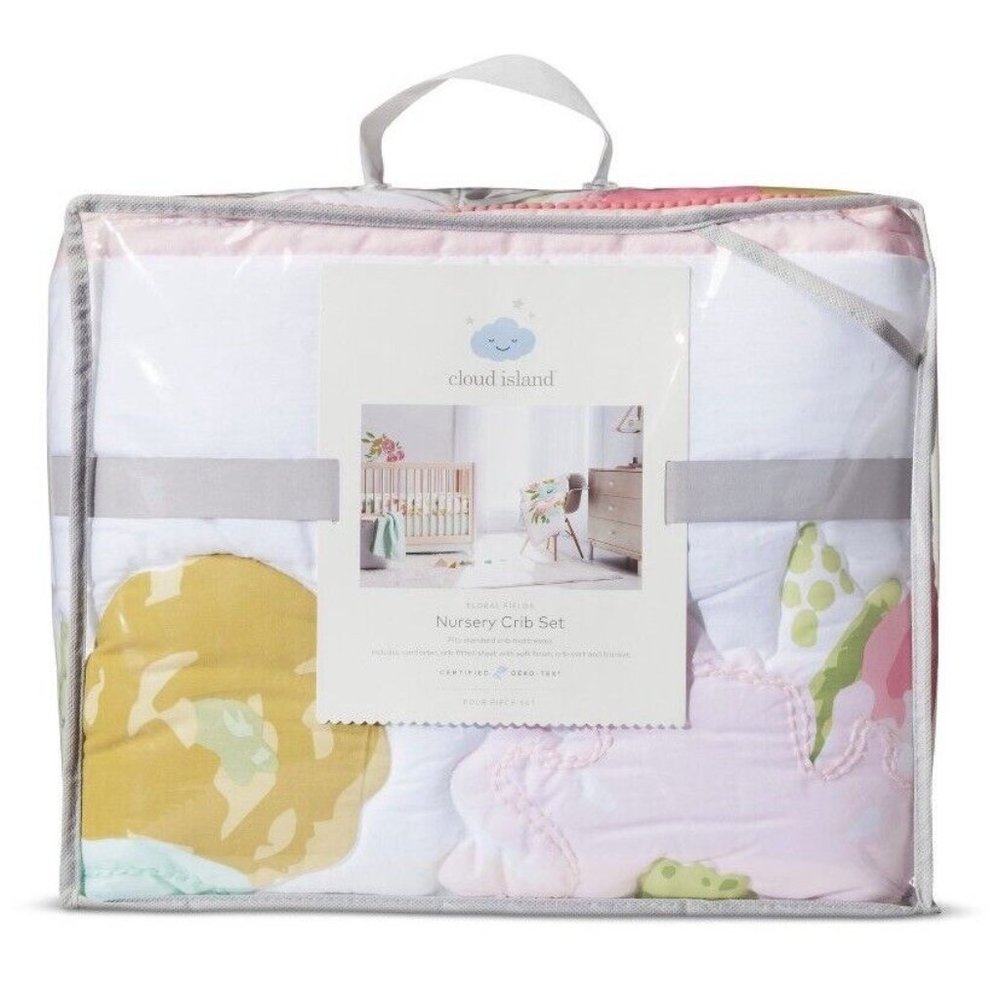 Crib Bedding Set Floral Fields 4pc - Cloud Island Pink Mint Target Comforter